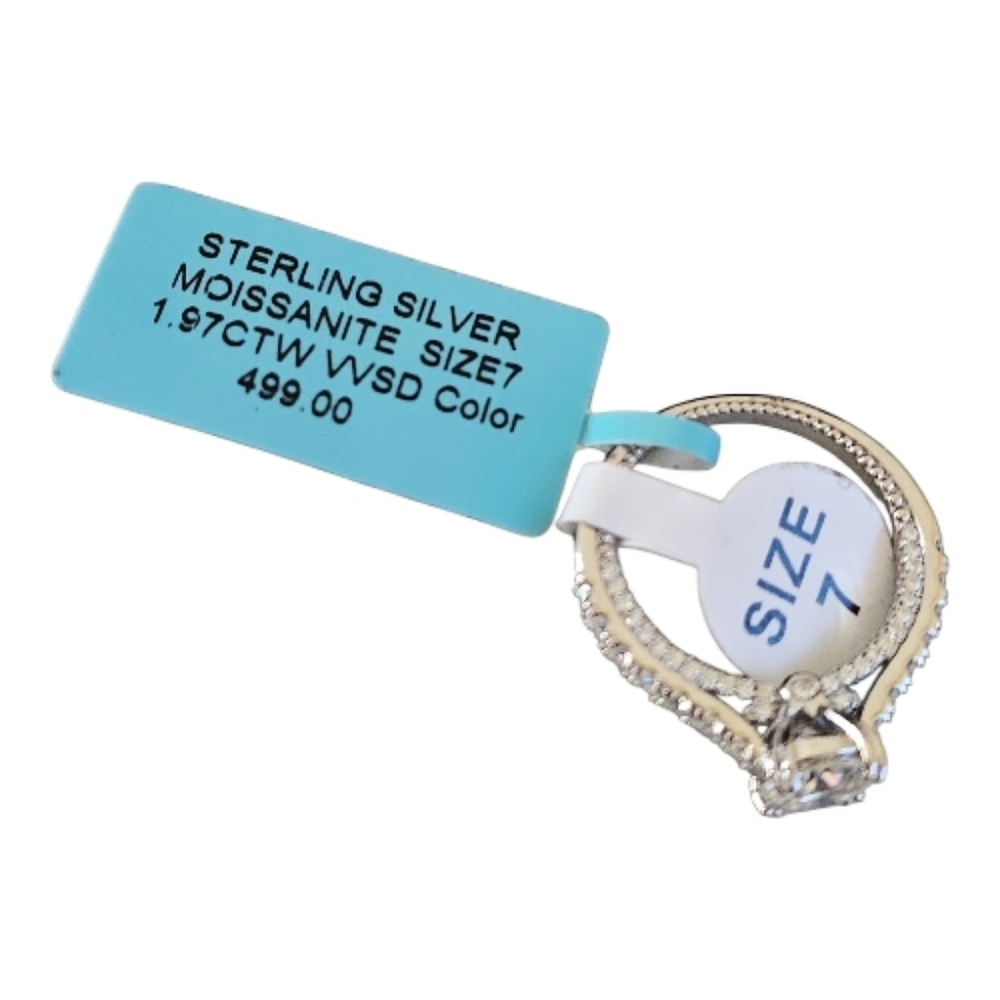 NWT Sterling Silver Moissanite Ring Size 7 | 1.9 CTW VVS D Color Round Solitaire - Picture 3 of 8